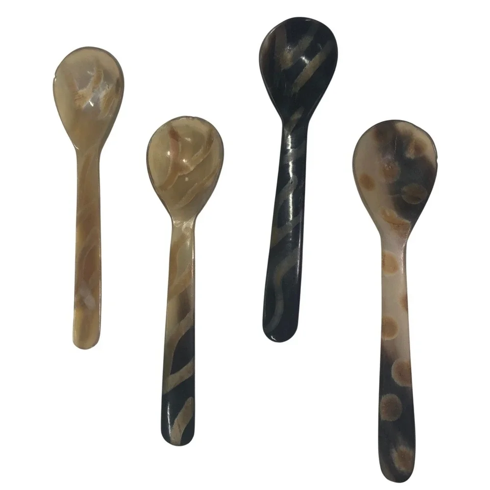 Natural Horn Condiment Spoons Set of 4 Handcrafted Polished Salt Caviar Servers